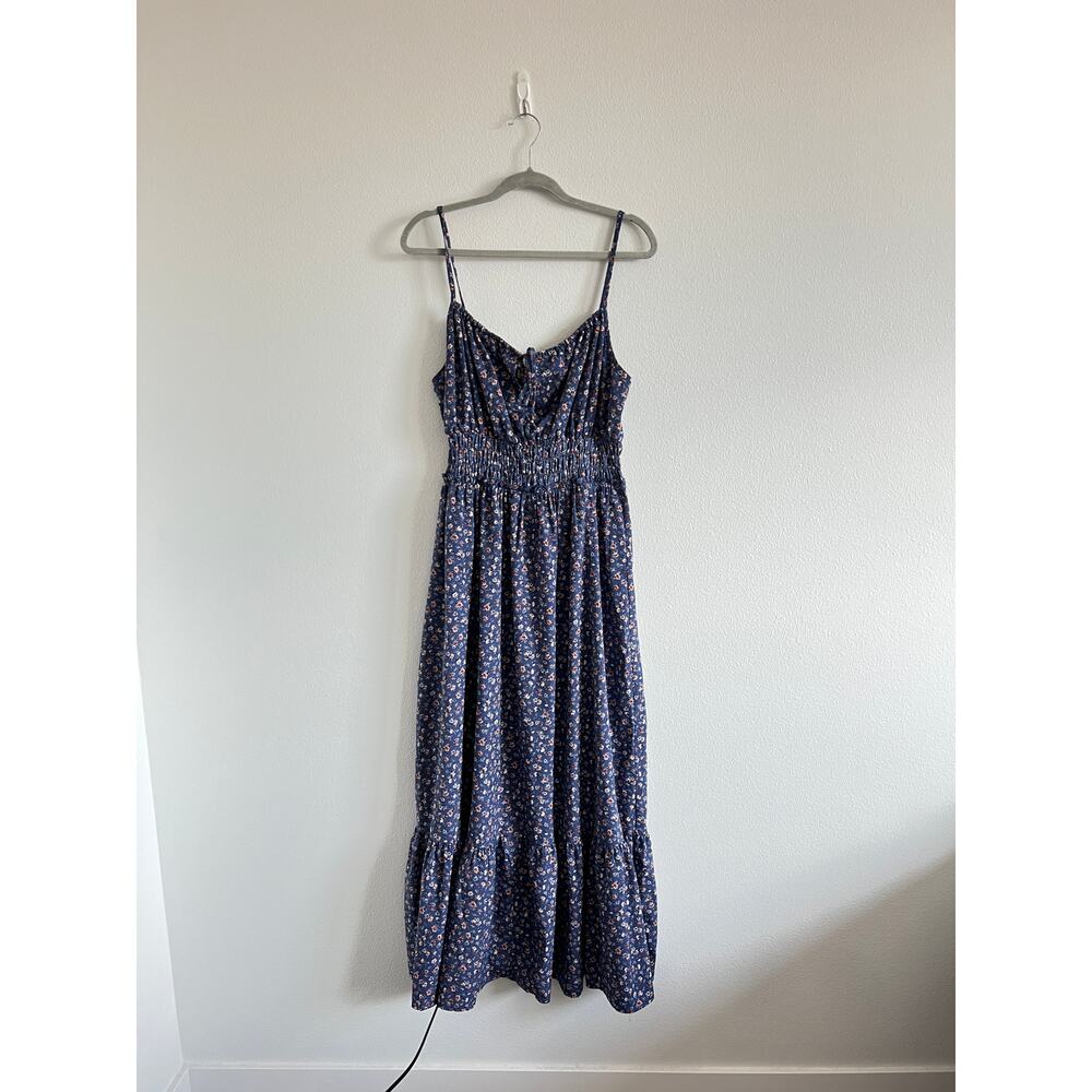 Inspired Hearts Blue & Pink Ditsy Floral Maxi Dress 1X Cottagecore Prairie Summe